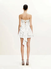 Satin Strapless Bow-Back Mini Dress - White