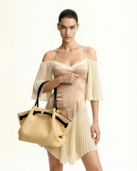 Hana Medium Faux Straw Tote Bag - Brown Straw