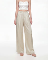 Satin Wide-Leg Trousers - Cream