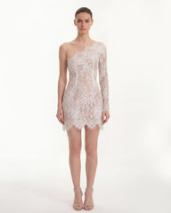 One Shoulder Lace Mini Dress - White