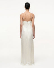 Iris Motif Satin Slip Gown - White