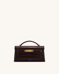 Noor Top Handle Bag - Dark Brown Croc