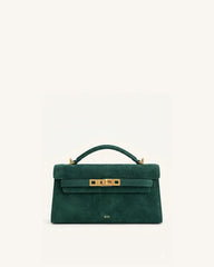 Noor Faux Suede Top Handle Bag - Forest Green