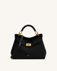 Lucia Classic Faux Suede Top Handle Bag - Black