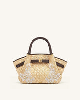 Hana Mini Faux Straw Beading Tote Bag - Brown