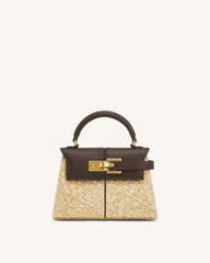 Elise Faux Straw Handbag - Brown