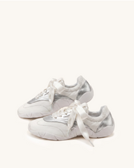 Flavia Ribbon Lace Ballerina Sneakers - White Silver