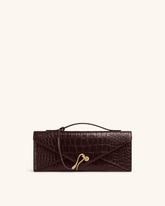 Celeste Envelope Top Handle Bag - Dark Brown Croc