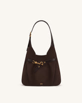 Alina Faux Suede Hobo Bag - Chocolate Brown