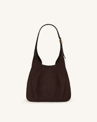 Alina Faux Suede Hobo Bag - Chocolate Brown