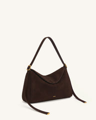 Elowen Faux Suede Flap Shoulder Bag - Dark Brown