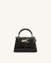 Elise Top Handle Bag - Black Croc