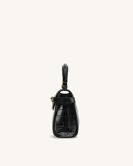 Elise Top Handle Bag - Black Croc