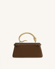 Elena Snake Handle Top Handle Bag - Dark Brown