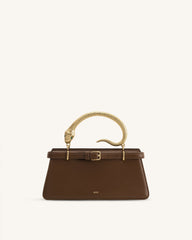 Elena Snake Handle Top Handle Bag - Dark Brown