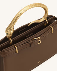 Elena Snake Handle Top Handle Bag - Dark Brown