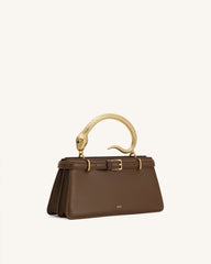 Elena Snake Handle Top Handle Bag - Dark Brown