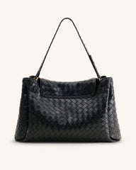 Rhea Large Woven Textured Shoulder Bag - Black