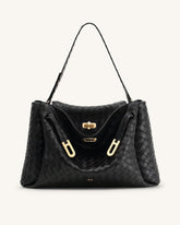 Rhea Large Woven Textured Shoulder Bag - Black