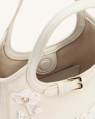 Brooke Mini Belted Embellished Orchid Beaded Top Handle Bag - Ivory