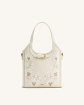 Brooke Mini Belted Embellished Orchid Beaded Top Handle Bag - Ivory