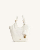 Ines Faux Ostrich Padlock Tote Bag - White