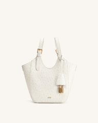 Ines Faux Ostrich Padlock Tote Bag - White