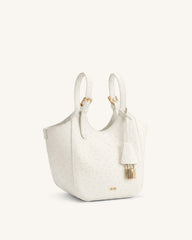 Ines Faux Ostrich Padlock Tote Bag - White
