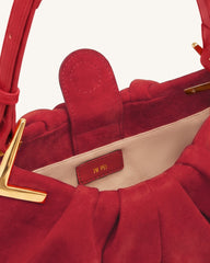 Amelia Faux Suede Pleated Shoulder Bag - Red