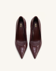 Hazel Croc-Embossed Heels - Burgundy