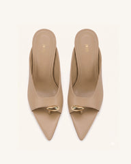Noemi Pointed-Toe Mule Heels - Khaki