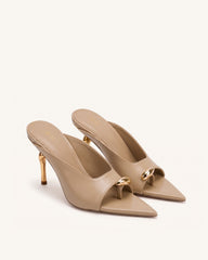 Noemi Pointed-Toe Mule Heels - Khaki