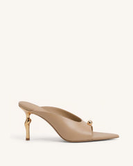 Noemi Pointed-Toe Mule Heels - Khaki
