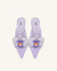 Helena Embroidery Decoration Pierced Mules - Purple
