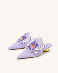 Helena Embroidery Decoration Pierced Mules - Purple