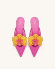 Helena Embroidery Decoration Pierced Mules - Rose Red
