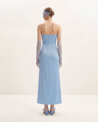 Floral Embroidered Long Dress - Blue