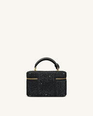 Cleo Artificial Crystal Box Shape Top Handle Bag - Black