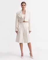 Floral Appliqué Cropped Blazer - White