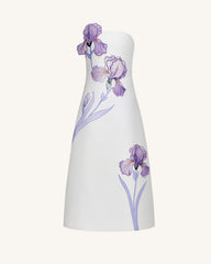 Iris Floral Print Strapless A-Line Maxi Dress - White