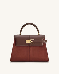 Elise Large Faux Suede Top Handle Bag - Mocha Brown