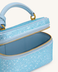Cleo Artificial Crystal Box Shape Top Handle Bag - Blue