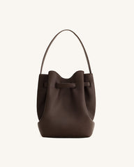 Clara Lock Accent Bucket Shoulder Bag - Mocha Brown