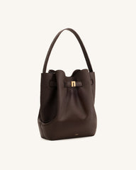 Clara Lock Accent Bucket Shoulder Bag - Mocha Brown