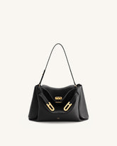 Rhea Pebbled Double Buckle Shoulder Bag - Black
