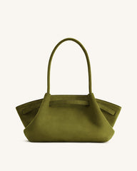 Hana Wide Faux Suede Tote Bag - Olive Green