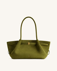 Hana Wide Faux Suede Tote Bag - Olive Green