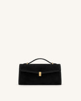 Delphine Faux Suede Top Handle Bag - Black