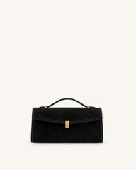 Delphine Faux Suede Top Handle Bag - Black