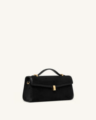 Delphine Faux Suede Top Handle Bag - Black